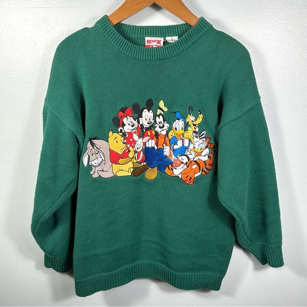 Mickey INC Vintage Green Mickey Mouse Winnie the Pooh Tigger Sweater Size XL